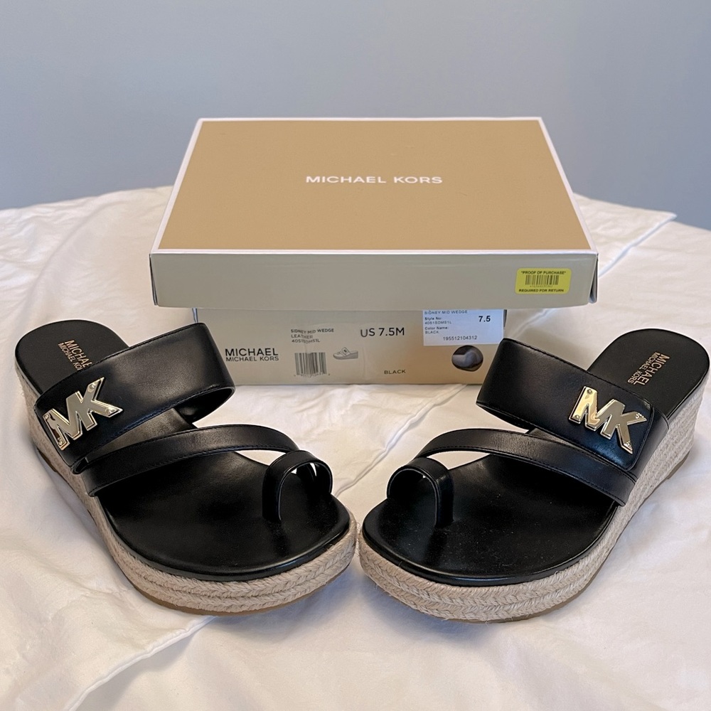 Size 7.5 New- Michael Kors Sidney Mid Wedge Sandals